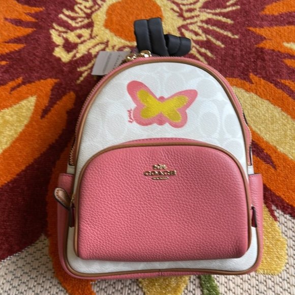 Coach Mini Court Backpack In Signature Canvas With Butterfly Chalk / Taffy Multi - Picture 8 of 16